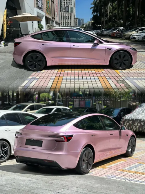 Porsche BMW Tesla  Benz Gloss PET Bentley Passion Pink Car Vinyl Wrap review 
