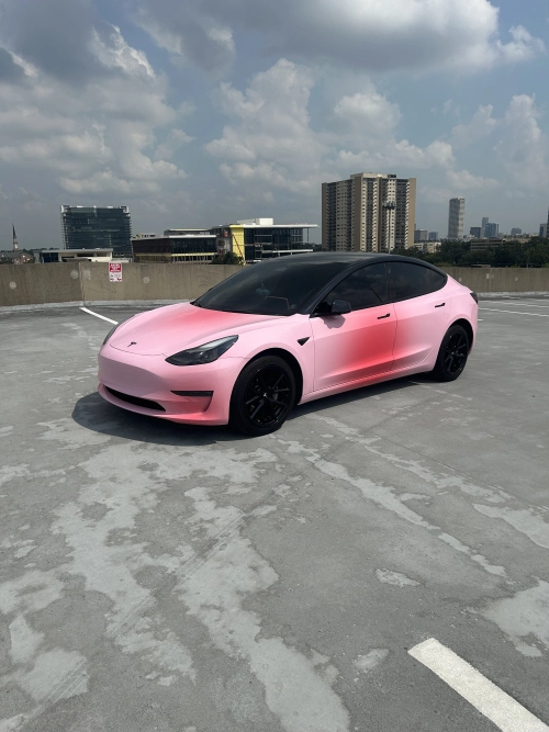 Tesla Shy Blushing Pink Custom Car Vinyl Wrap review 