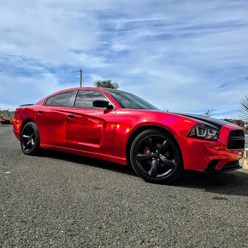 PET Gloss Laser Red Chrome Car Vinyl Wrap review dfb 02