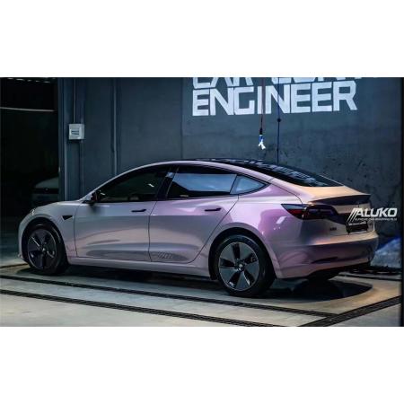 Tesla Model 3 Wrap- Glitter Metallic Star Ash Pink
