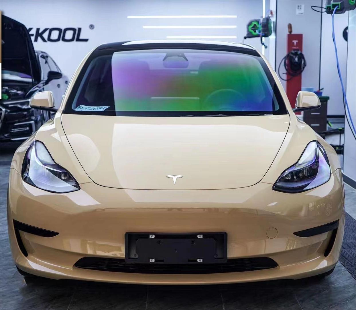 Tesla Model 3 wrapped in @cheetah.wrap Matte Sandstorm🔥 • • Looking to  wrap your Tesla? Send us a message! • • #selectiveautostyling…
