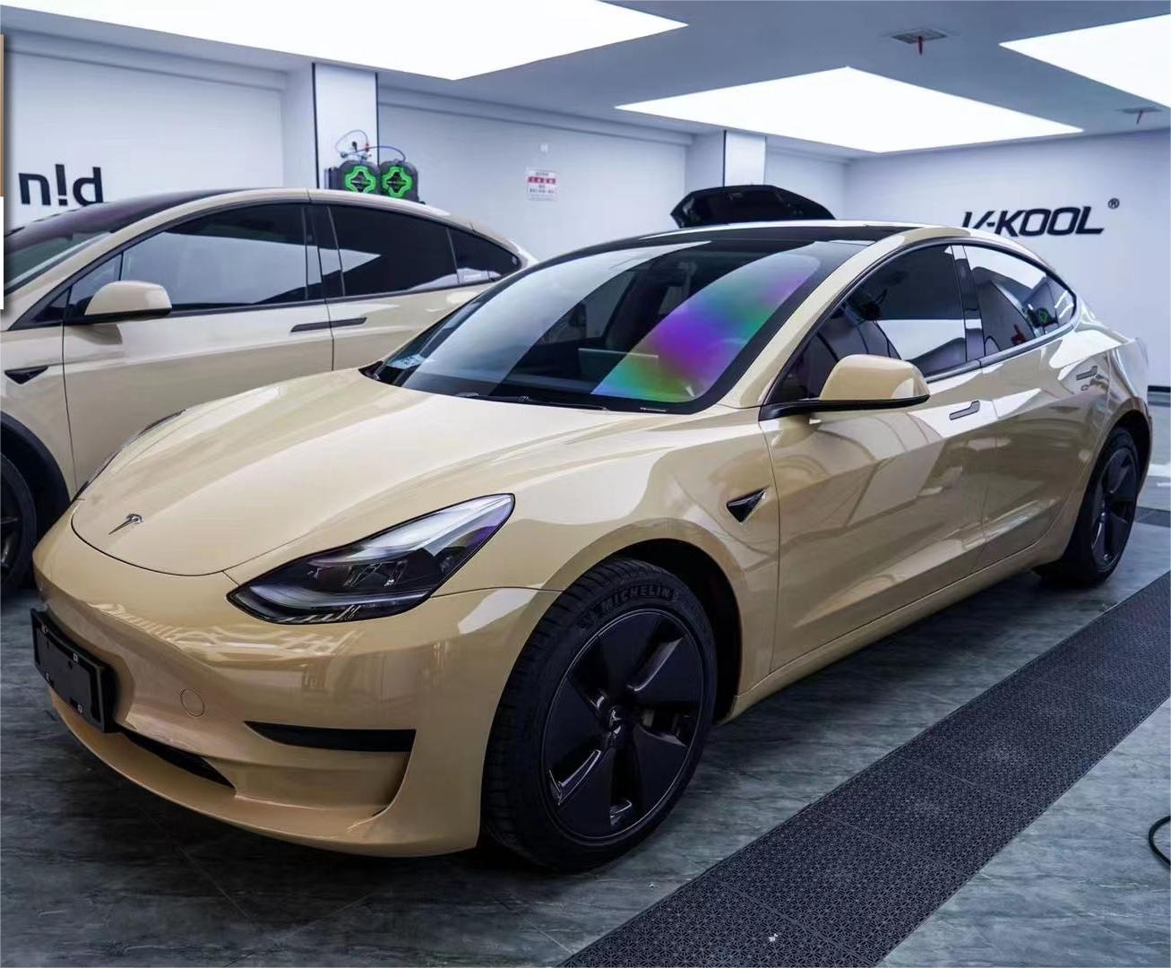 Tesla Model 3 Wrap- Super Gloss Sandstorm | Carwraponline.com