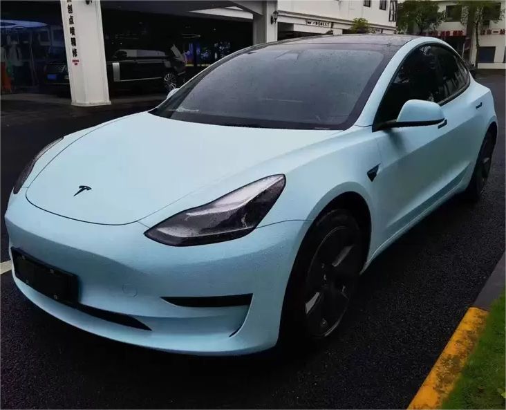 Tesla Model 3 Wrap- Matte Glacier Blue | Carwraponline.com