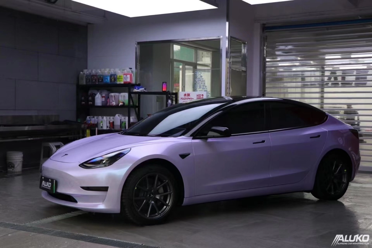 Tesla Model 3 Wrap-Twin-Color Silver Purple