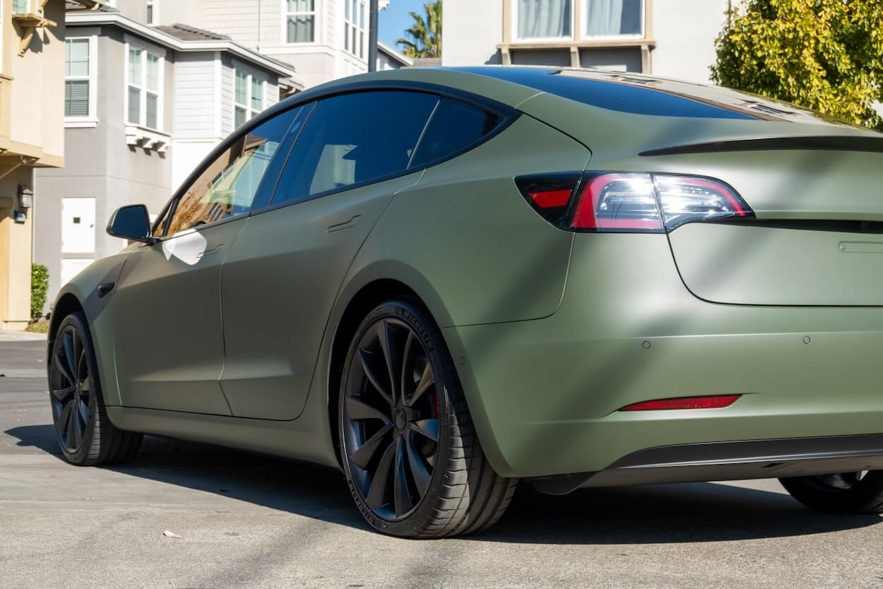 Tesla Model 3 Wrap- Matte Military Green | Carwraponline.com