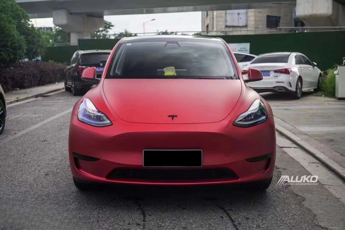 Tesla Model Y Wrap - Satin Chrome Prismatic Red