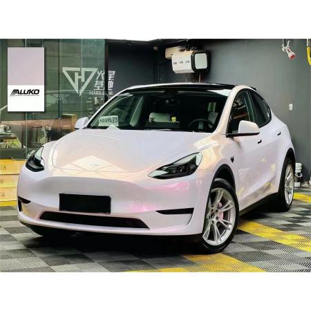 Tesla Model Y Wrap - Gloss White Pink