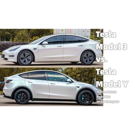 Tesla Model 3 vs. Tesla Model Y - Matte Aurora Pearl Car Wrap Compare