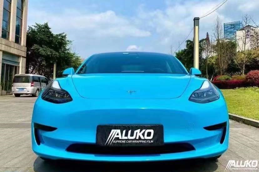 Tesla Model 3 Wrap - High Gloss Miami Blue