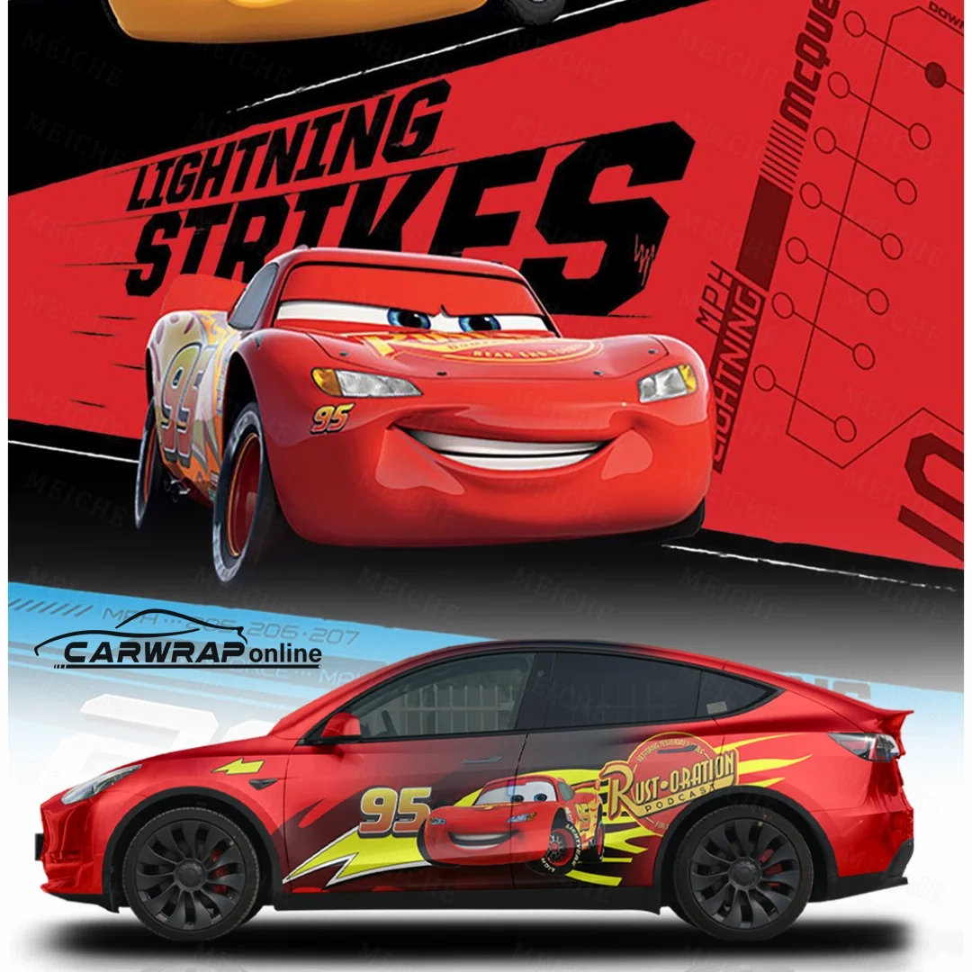 Carwraponline offers Lightning McQueen Custom Car Vinyl Wrap, featuring the iconic design of the beloved race car character. 