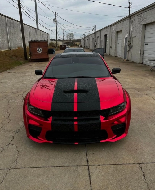 Dodge Challenger Gloss Red Mirror Chrome Car Vinyl Wrap