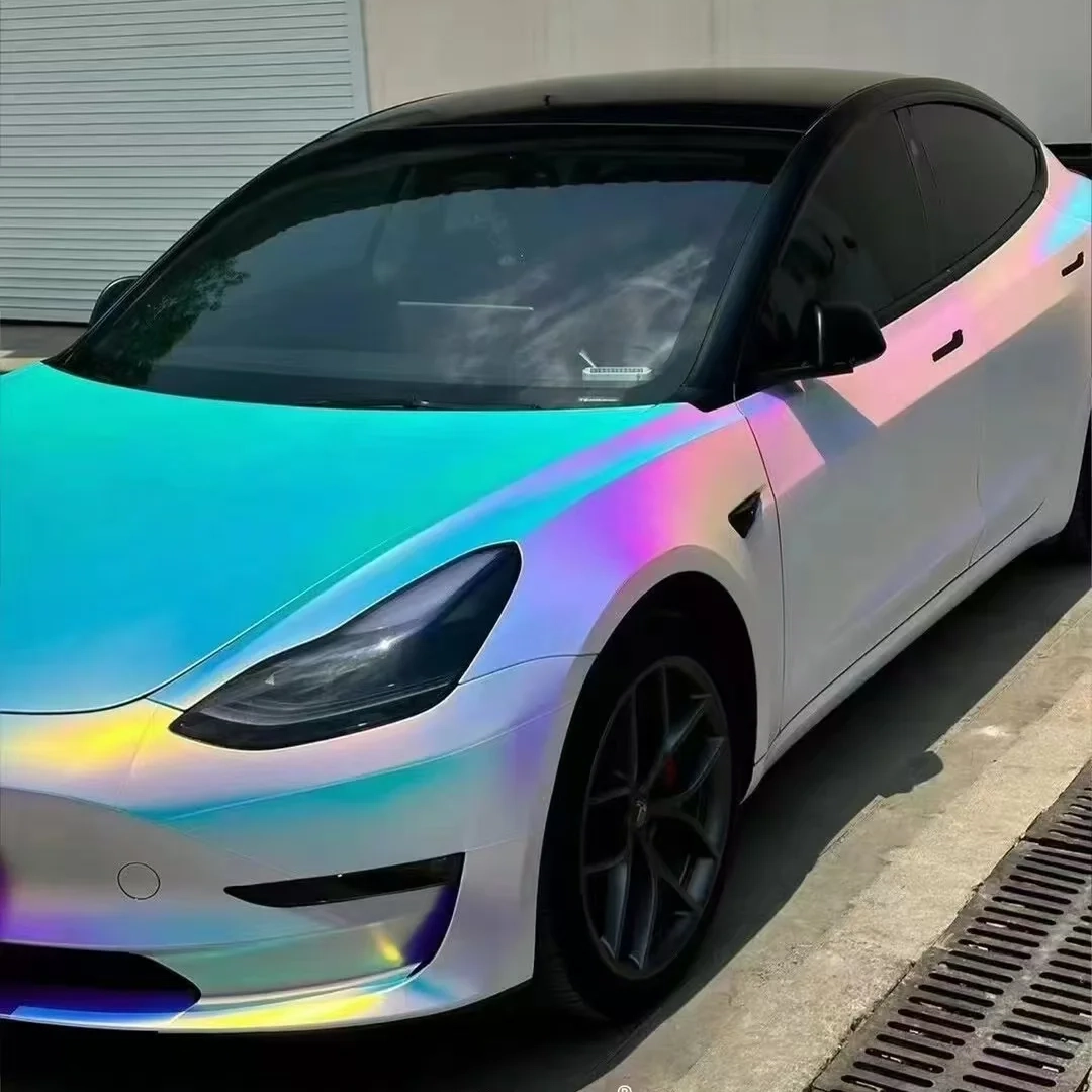 Tesla Matte Holographic Rainbow Neo Chrome Car Vinyl Wrap