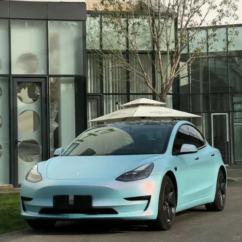 Tesla Matte Pink Blue Car Vinyl Wrap