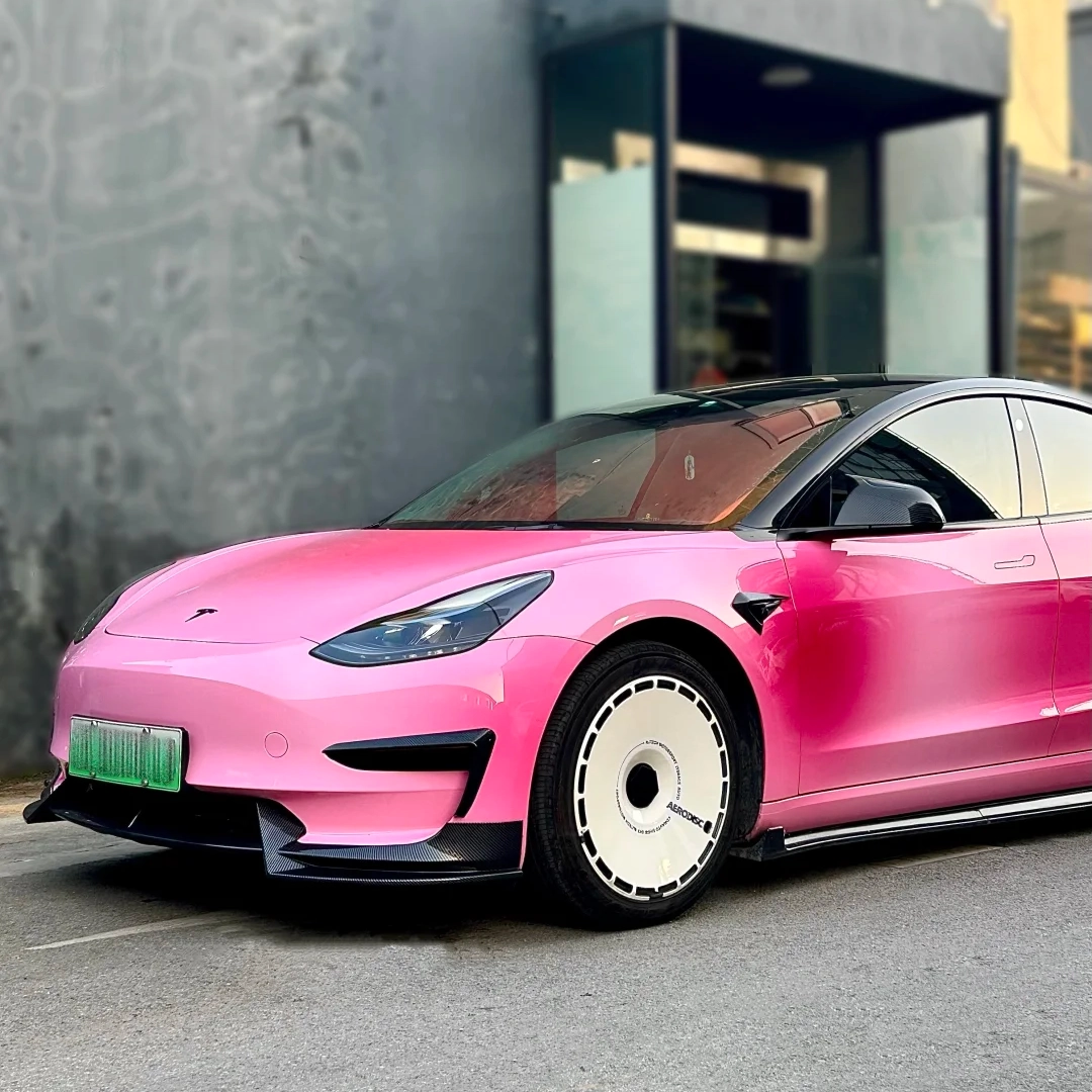 Custom Car Vinyl Wrap---Tesla Shy Blushing Pink Vinyl Wrap