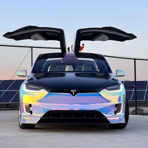 Transform Your Ride with Holographic Chrome Rainbow White Car Vinyl Wrap (Non-Stretchable)