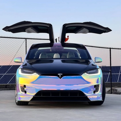 Transform Your Ride with Holographic Chrome Rainbow White Car Vinyl Wrap (Non-Stretchable)