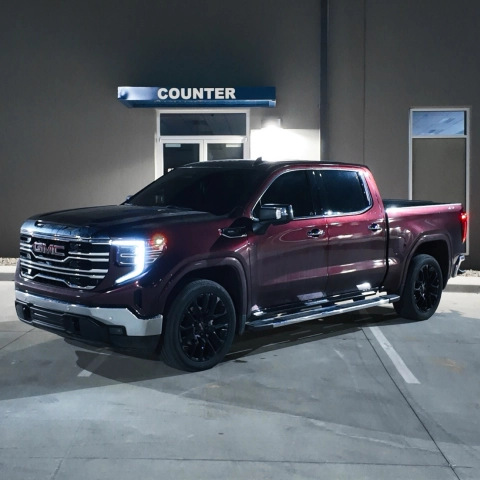 Gloss Metallic Black Rose Car Vinyl Wrap On GMC