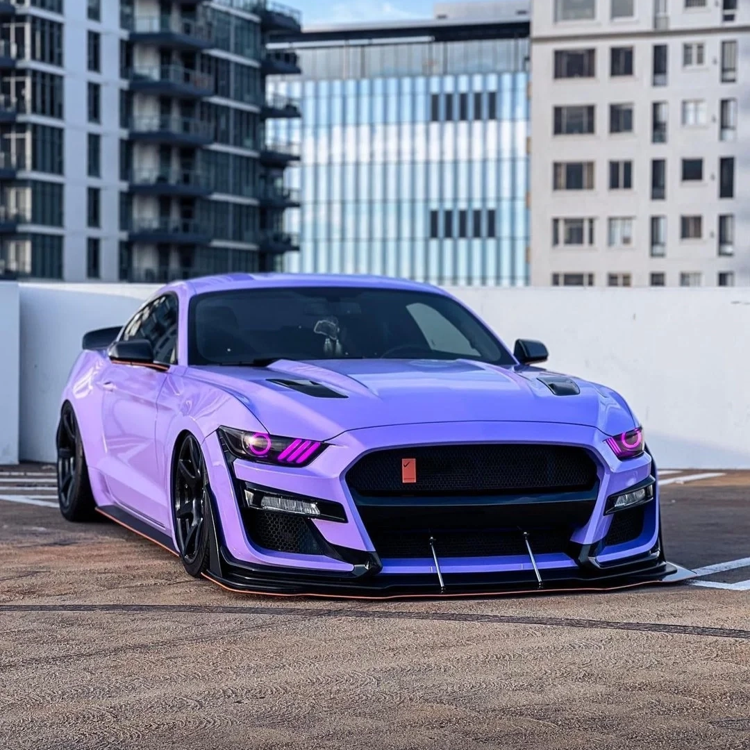 Super Gloss Lavender Purple Vinyl Wrap on the Ford Mustang