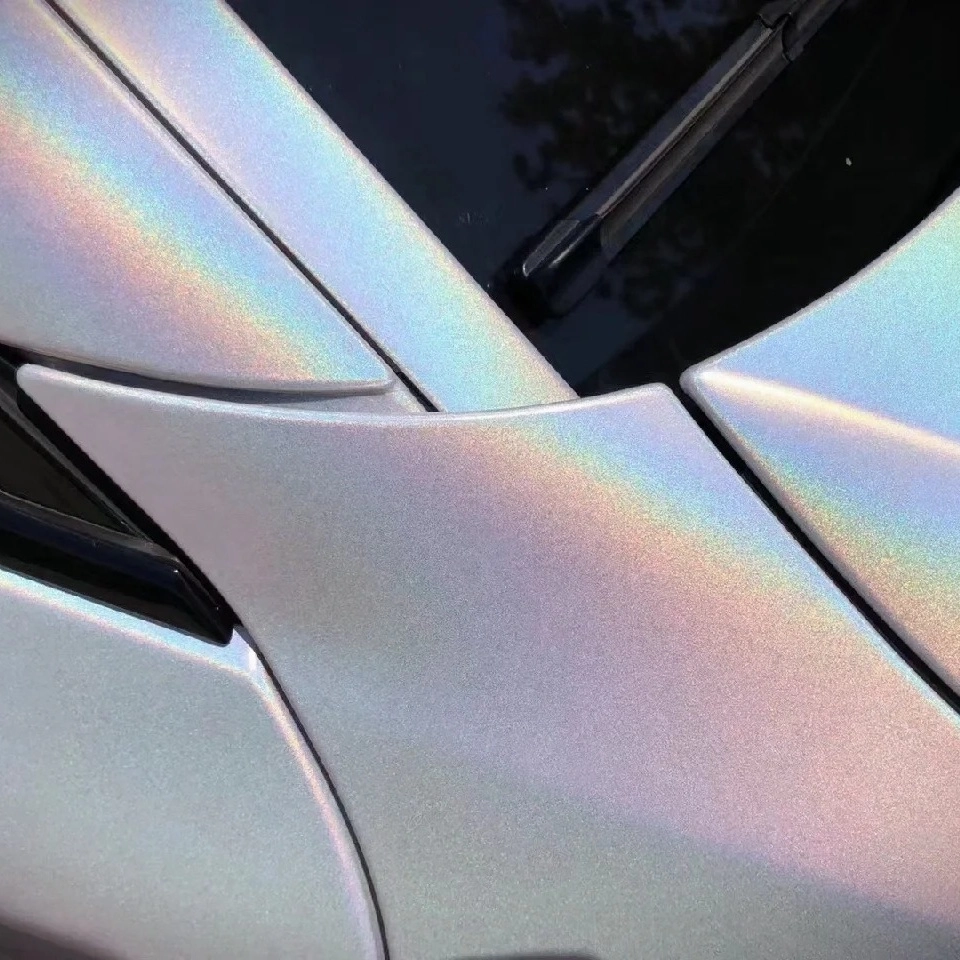 Rainbow Holographic White Car Vinyl Wrap
