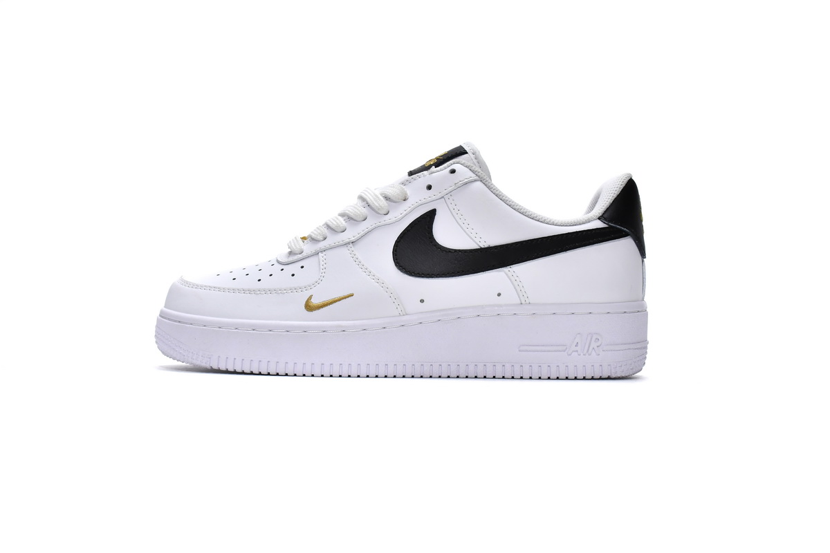 LJR Batch Nike Air Force 1 Low '07 Essential White Black Gold Mini Swoosh (W) CZ0270-102
