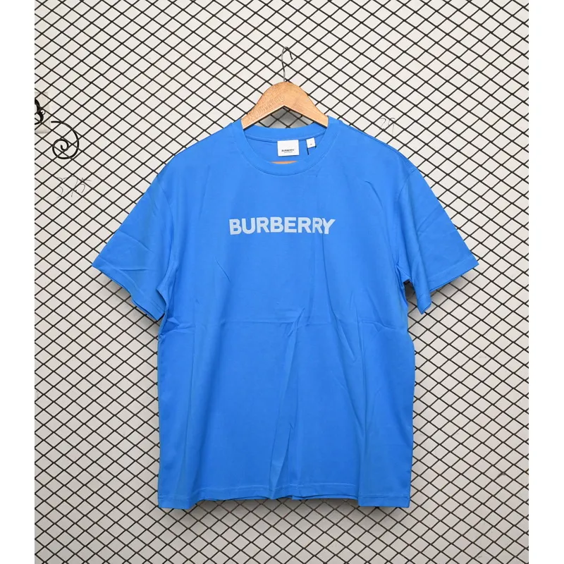Burberry Letter Logo Print Loose Short Sleeve T-Shirt Blue SS23
