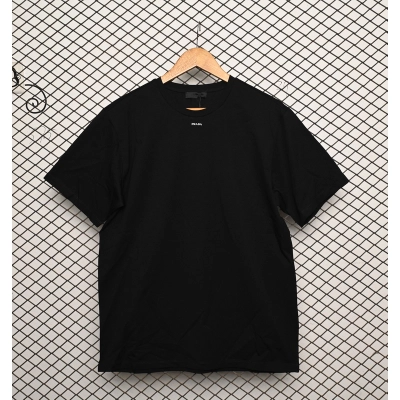 Prada Solid Color Logo Print Round Neck Short Sleeve T-Shirt Black SS23 01