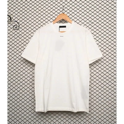 Prada Solid Color Logo Print Round Neck Short Sleeve T-Shirt White SS23 01