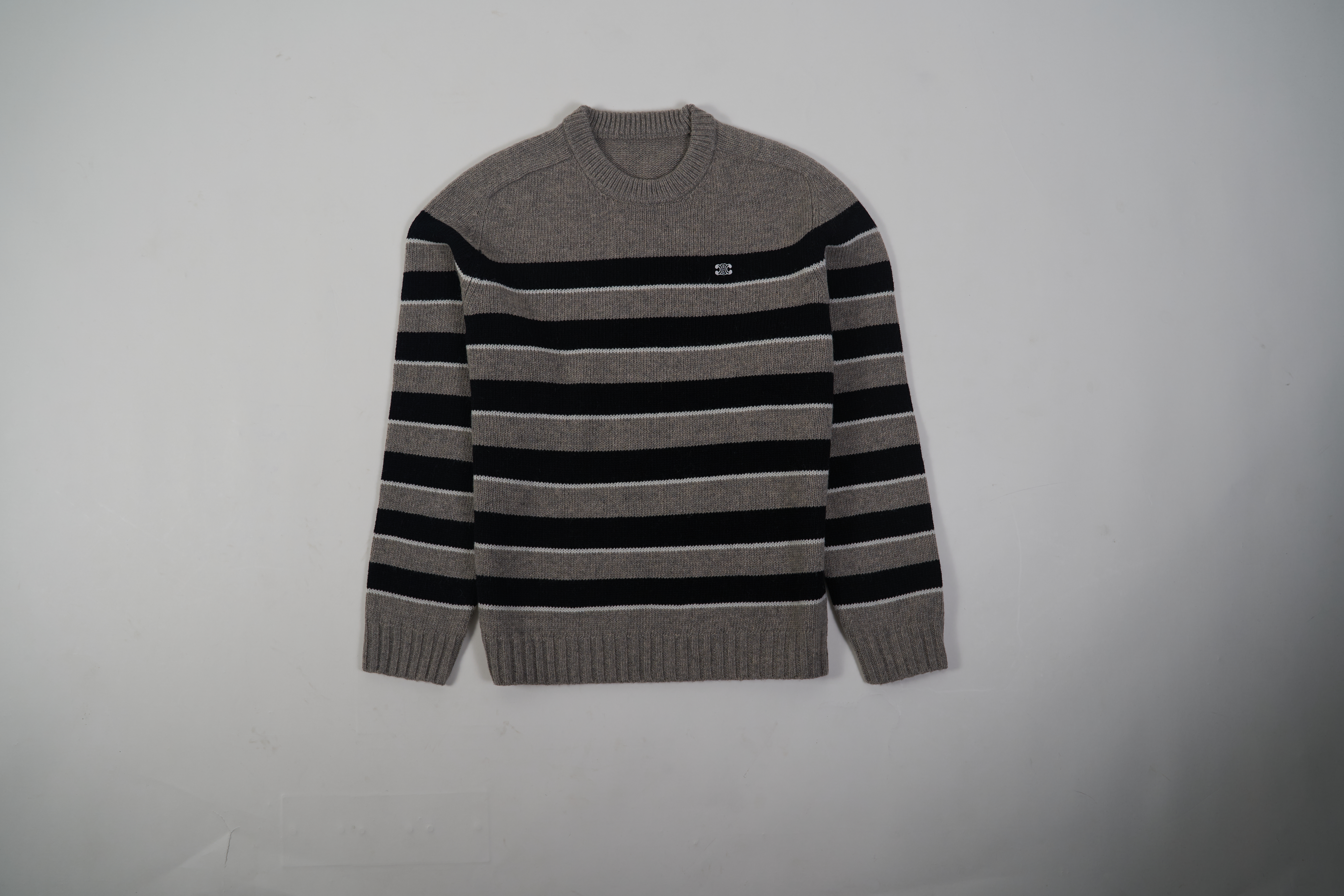 CREW NECK SWEATER IN STRIPED WOOL LIGHT REY/BLACK 2AE4B896T.06BK
