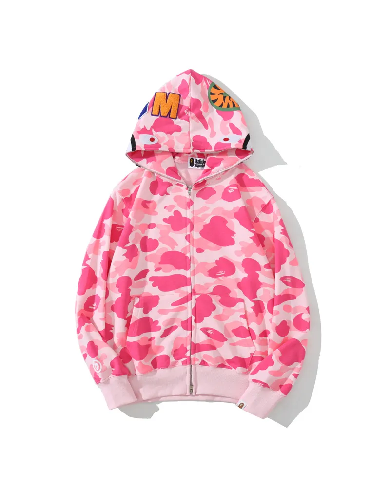 bape color camo shark zip hoodie pink