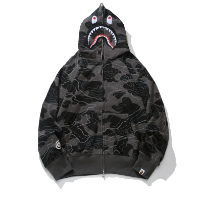 BAPE Layered Line Camo Shark Full Zip Hoodie Black & Beige 02