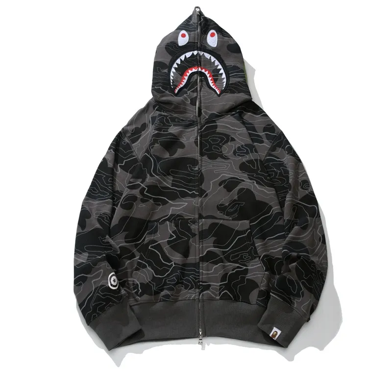 BAPE Layered Line Camo Shark Full Zip Hoodie Black & Beige