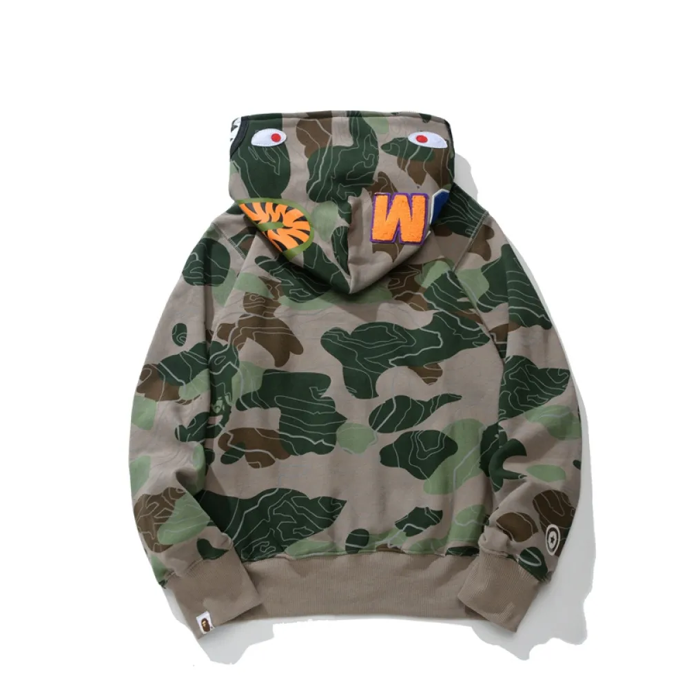 BAPE Layered Line Camo Shark Full Zip Hoodie Black & Beige