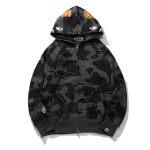 BAPE Layered Line Camo Shark Full Zip Hoodie Black & Beige