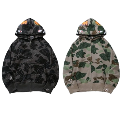 BAPE Layered Line Camo Shark Full Zip Hoodie Black & Beige 01