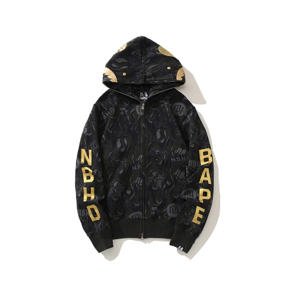 BAPE x NBHD Skull Black And Gold Hoodie 02