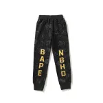  BAPE x NBHD joint style shark head black and gold trousers