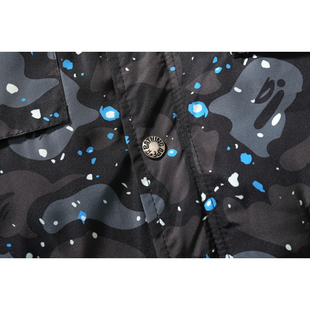 bape shark starry sky cotton coat black