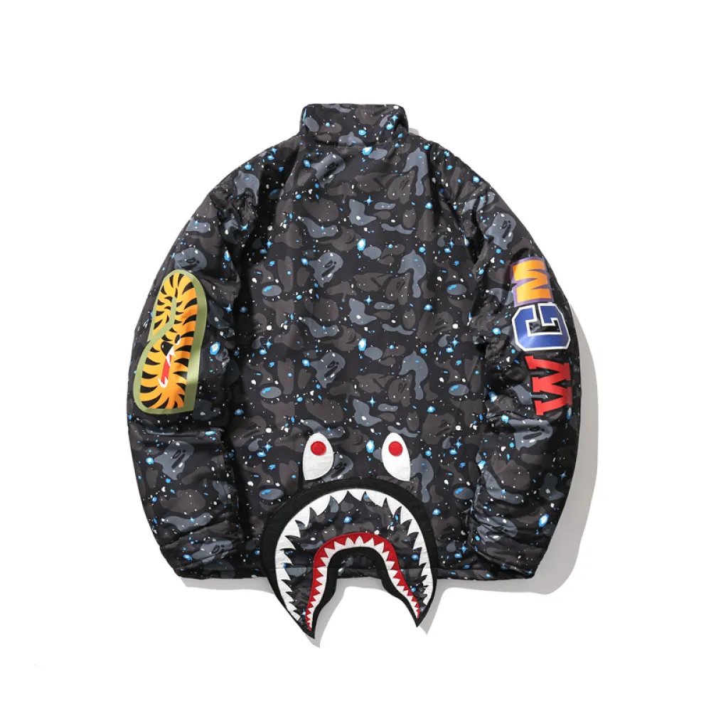 bape shark starry sky cotton coat black