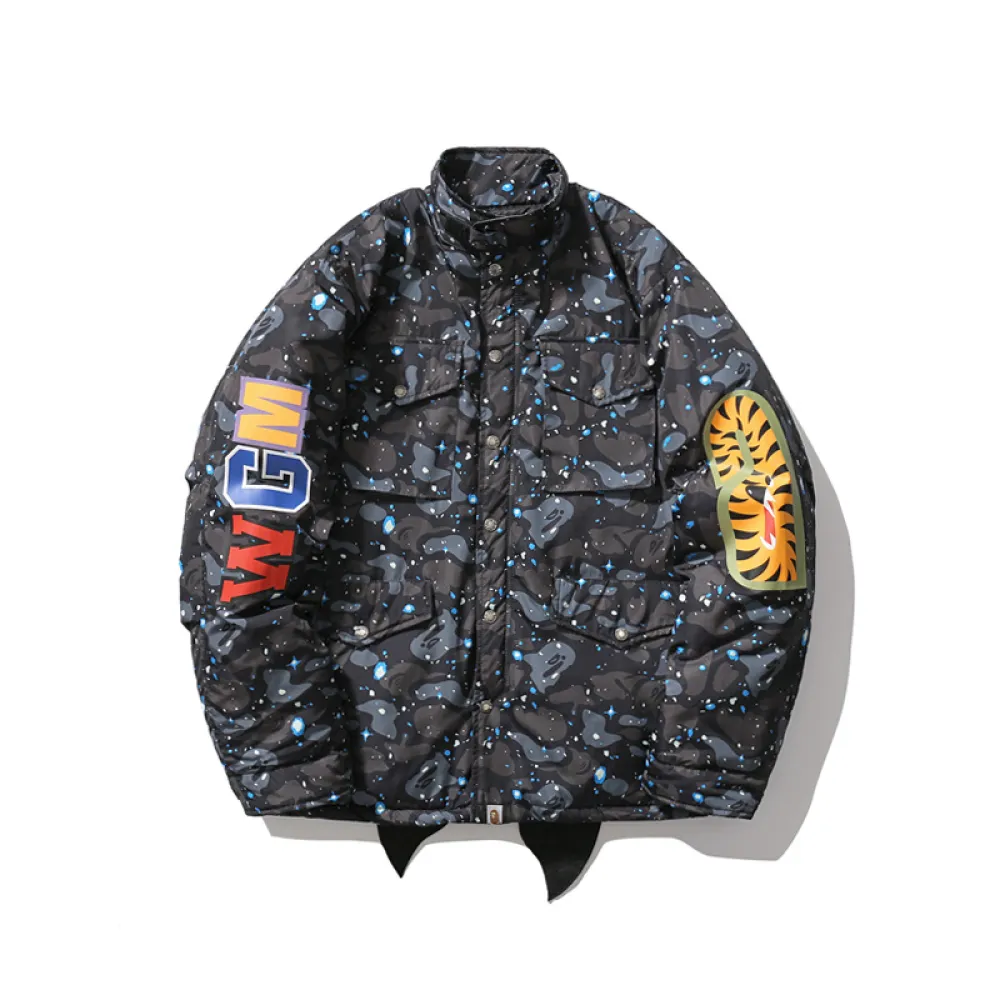 bape shark starry sky cotton coat black