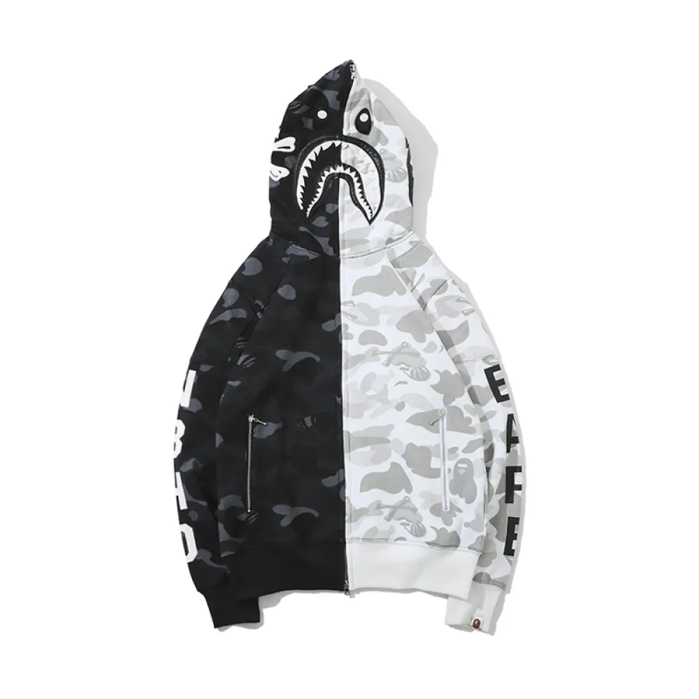 bape skull dark black and white color matching hoodie