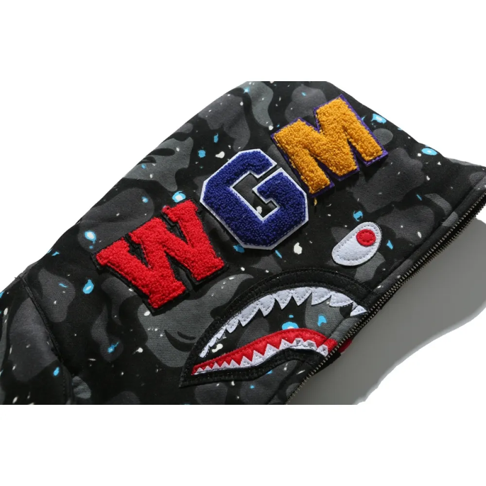 bape space camo shark wgm full-zip hoodie black