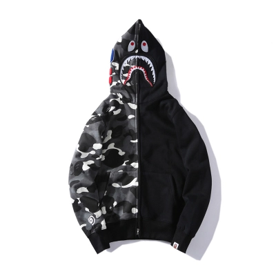 BAPE Space Camo Shark WGM Full-Zip Spliced Hoodie Black & White 02