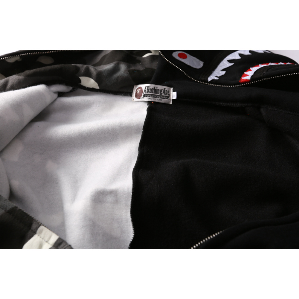 BAPE Space Camo Shark WGM Full-Zip Spliced Hoodie Black & White