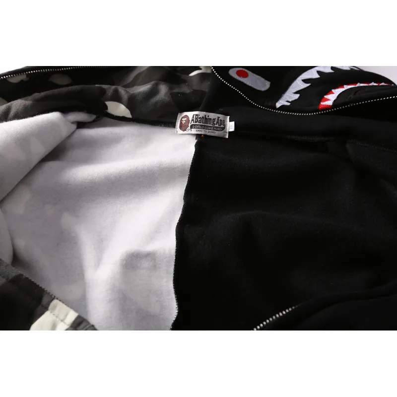 BAPE Space Camo Shark WGM Full-Zip Spliced Hoodie Black & White