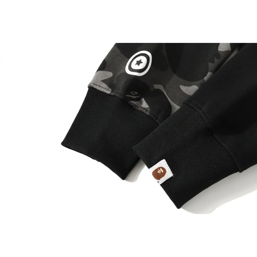 bape tiger head double hood camouflage patchwork hoodie