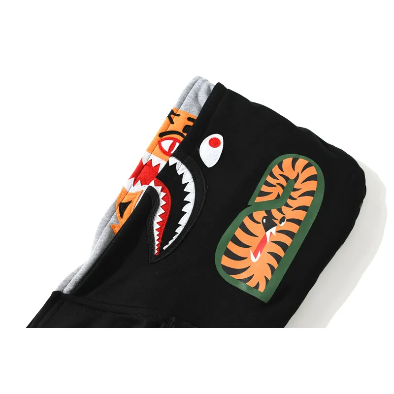 BAPE tiger head double hood camouflage patchwork hoodie