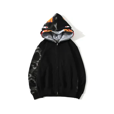 BAPE tiger head double hood camouflage patchwork hoodie 02
