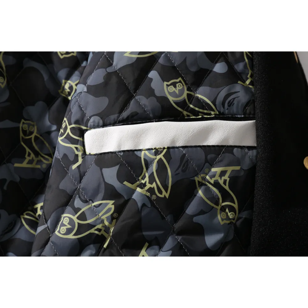 BAPE x OVO Varsity Jacket Cotton Coat Black