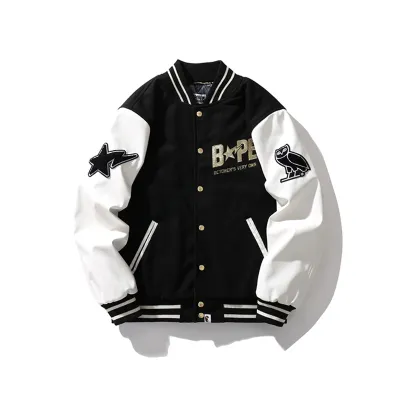 BAPE x OVO Varsity Jacket Cotton Coat Black 01