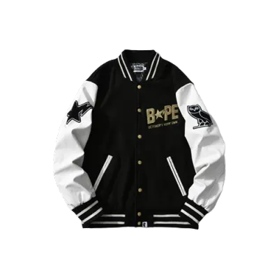 BAPE x OVO Varsity Jacket Black 01